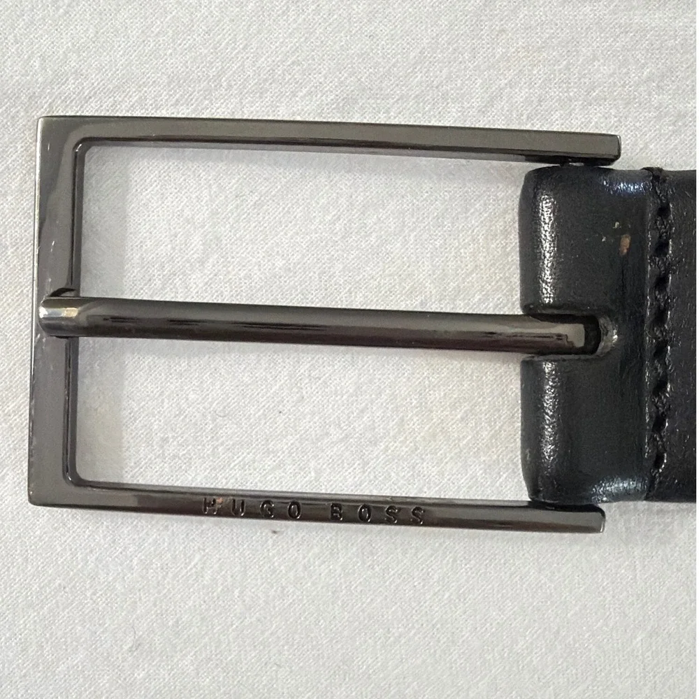 Hugo Boss Carmello Black Leather Belt Mens Size 100 38 Gunmetal Buckle 50290979